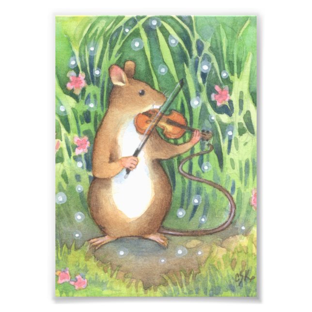Musician Mouse Violinist Cute Illustration Photo Print (Front)