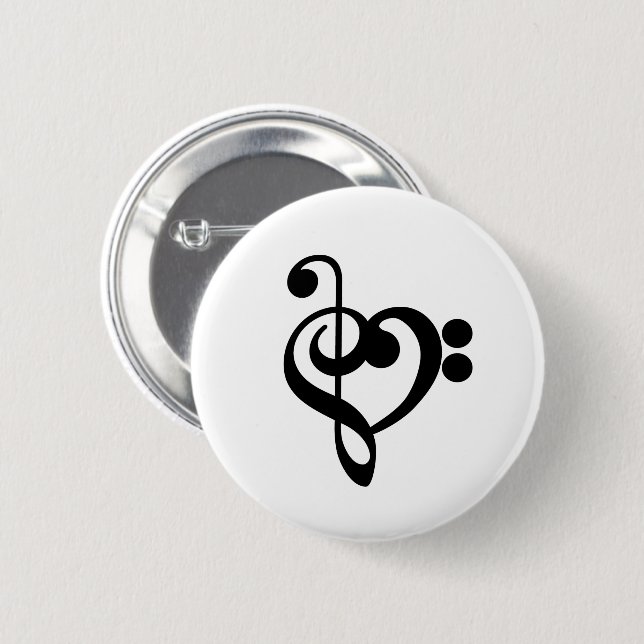 Musician Music Heart - Treble Bass Clef 6 Cm Round Badge (Front & Back)