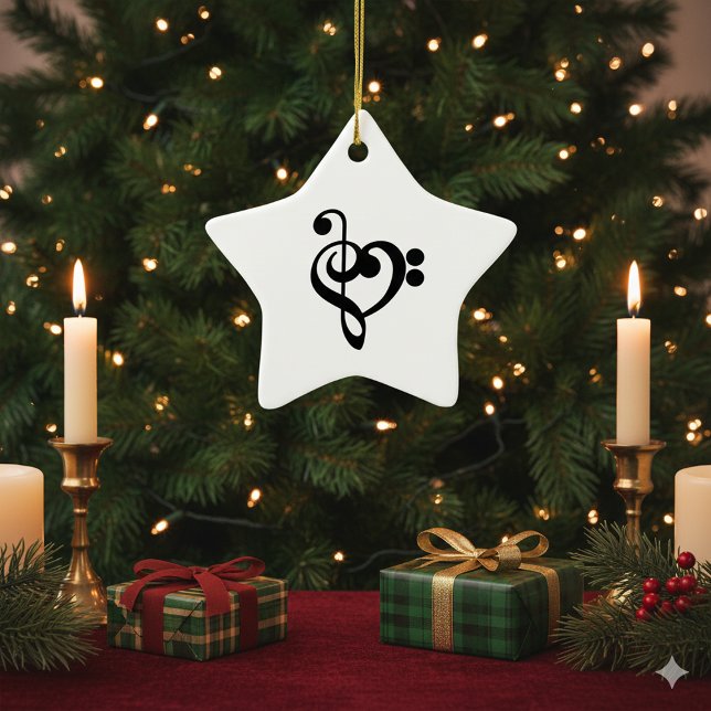 Musician Music Heart - Treble Bass Clef Ceramic Tree Decoration (Creator Uploaded)