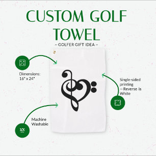 Musician Music Heart - Treble Bass Clef Golf Towel