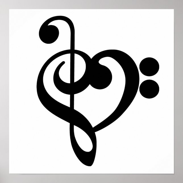 Musician Music Heart - Treble Bass Clef Poster (Front)