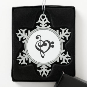 Musician Music Heart - Treble Bass Clef Snowflake Pewter Christmas Ornament