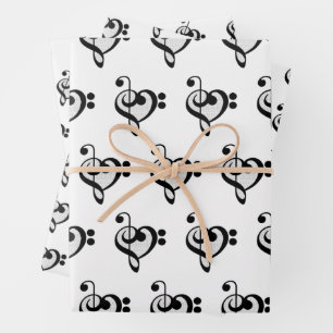 Musician Music Note Pattern Heart Wrapping Paper Sheet