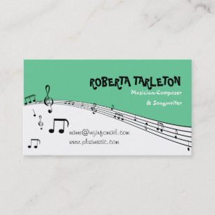 Musician music pentagram mint green, white, black business card