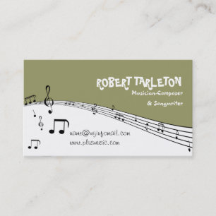 Musician music pentagram Olive green, black, white Business Card