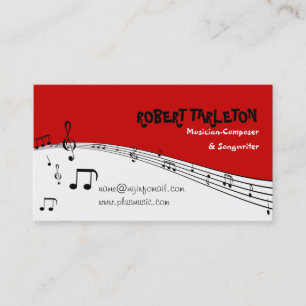 Musician music pentagram red, white, black business card