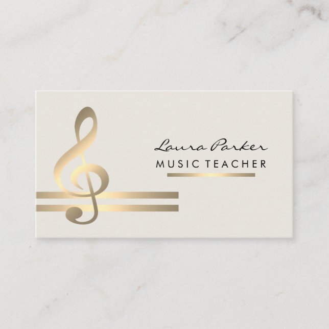 Musician Music Teacher with Musical Notes in Gold Business Card (Front)