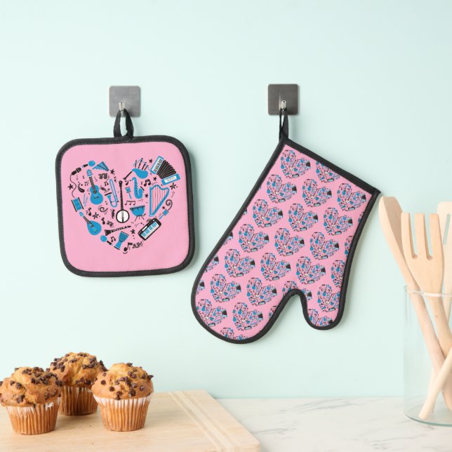 Musician Musical Instrument Heart Tool Oven Mitt & Pot Holder Set (Insitu(Hanging))
