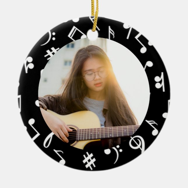 Musician Photo black and white Music note  Ceramic Tree Decoration (Front)