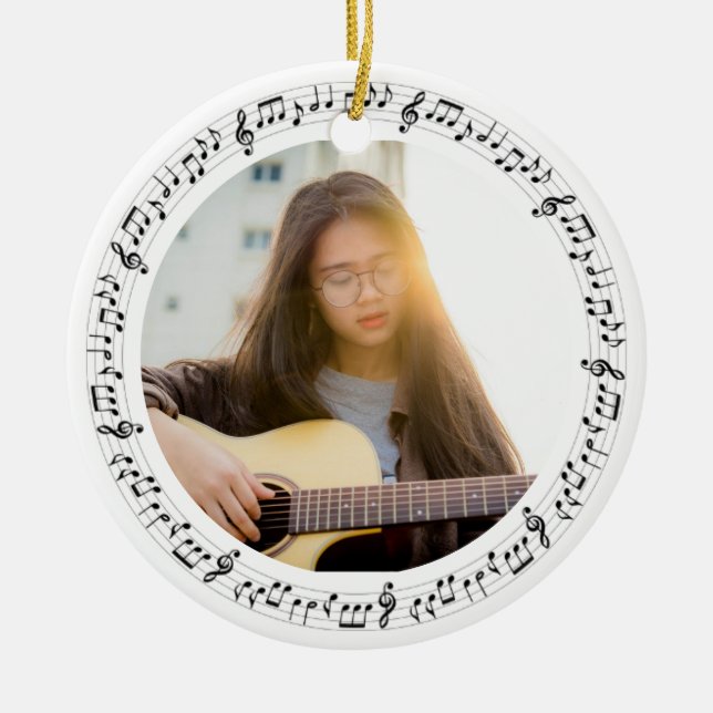 Musician Photo Music notes Ceramic Tree Decoration (Front)