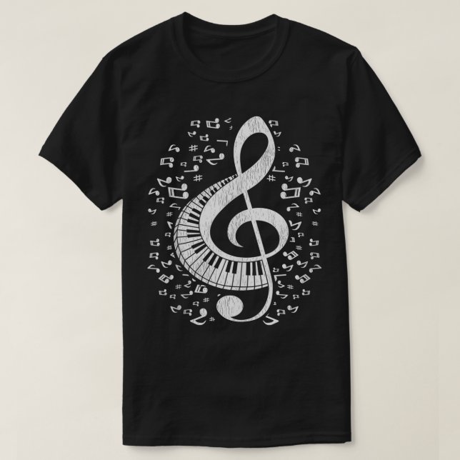 Musician Pianist Music Notes Keyboard Treble Clef  T-Shirt (Design Front)