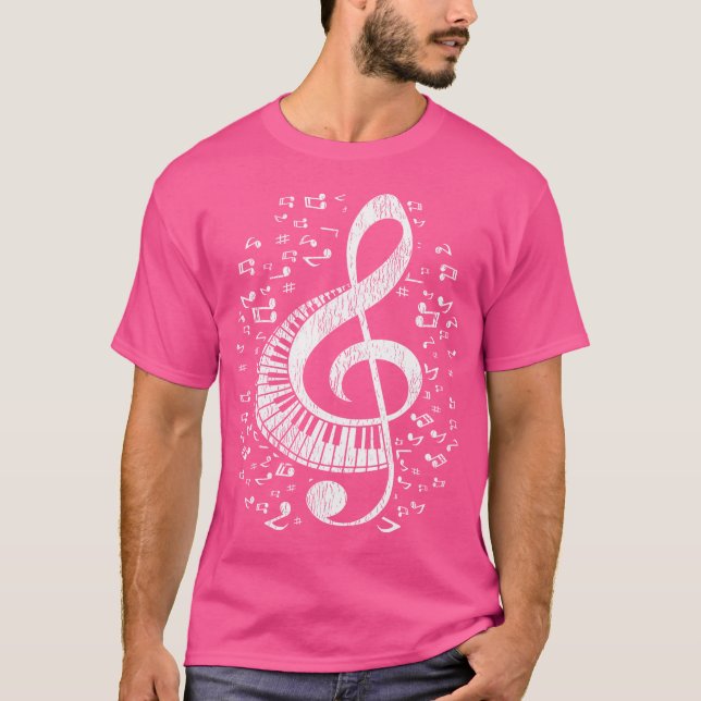 Musician Pianist Music Notes Keyboard Treble Clef  T-Shirt (Front)