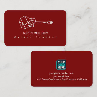 Musician Red Business Card Logo & Guitar