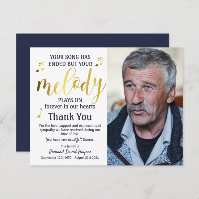 Musician Thank You Funeral Sympathy (Front/Back)