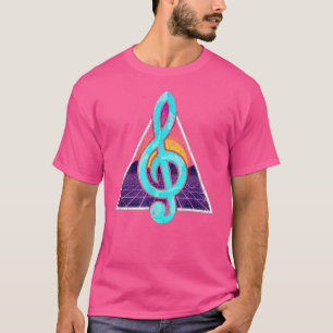 Musician Treble Clef Synthwave 80s Vaporwave Sunse T-Shirt
