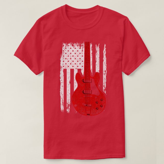 Musician US Flag Electric Guitar American Guitaris T-Shirt (Design Front)