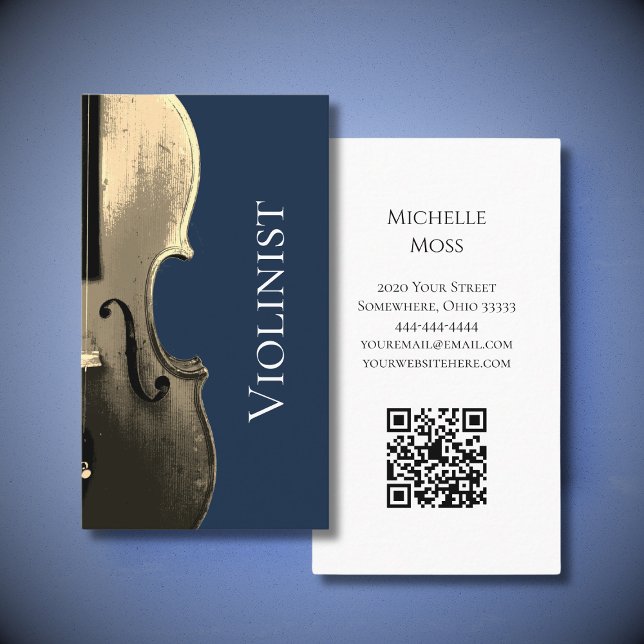 Musician Violin Performer QR code Navy Blue   Business Card (Creator Uploaded)