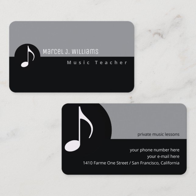 Musicians Black Business Card With Musical Note (Front/Back)