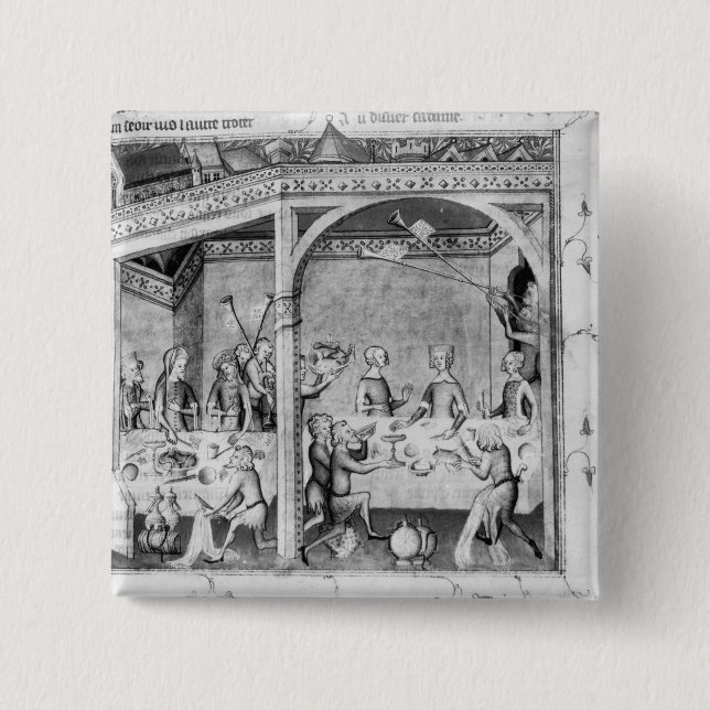 Musicians entertaining at a banquet 15 cm square badge (Front)