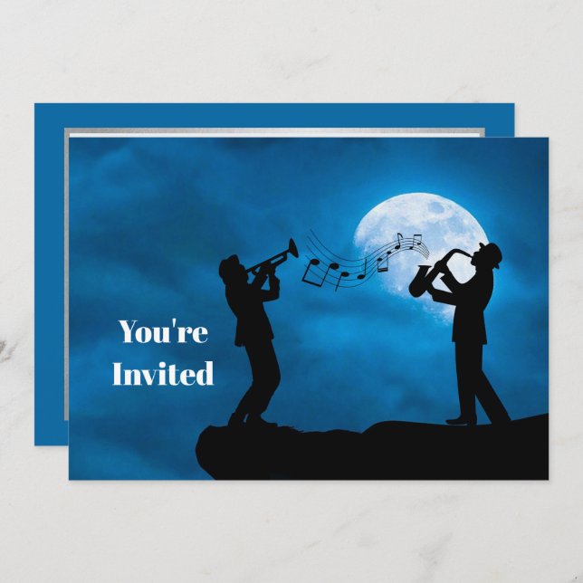 Musicians Full Moon Silhouette Birthday Invitation (Front/Back)