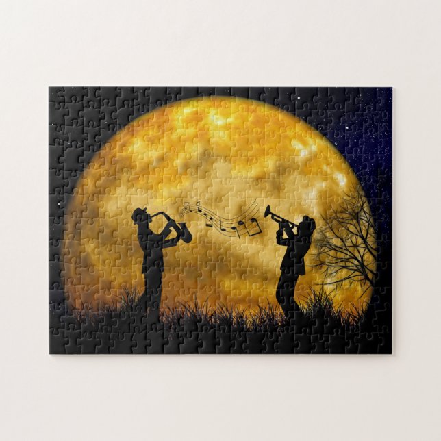 Musicians Full Moon Watercolor Jigsaw Puzzle (Horizontal)