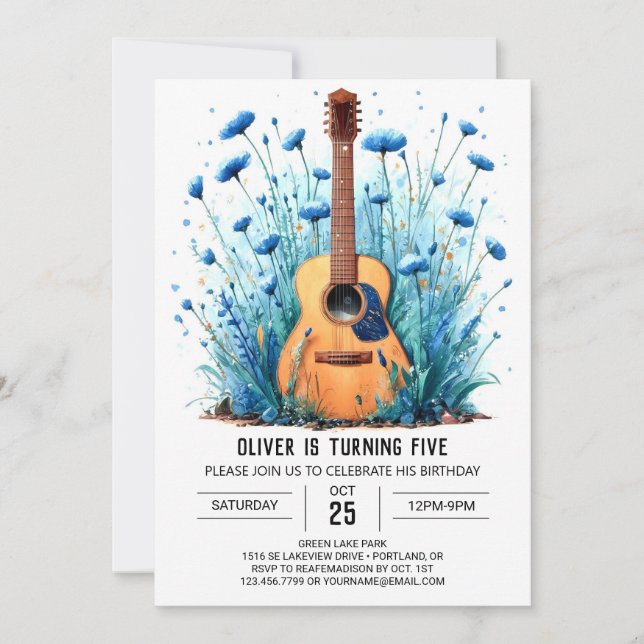 Musician's Pastel Guitar Boy Birthday Invitation (Front)