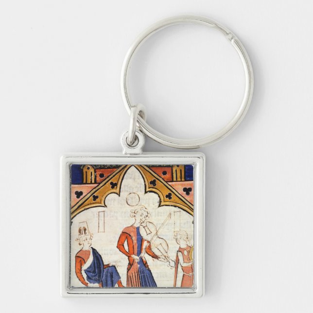 Musicians Playing a Viola and a Tambourine Key Ring (Front)