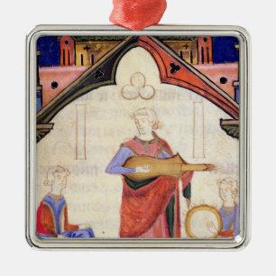 Musicians playing the guitar and tambourine metal tree decoration