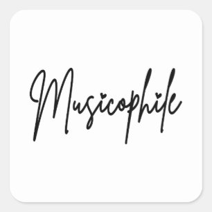 Musicophile Typo with Love Hearts Black Writing Square Sticker