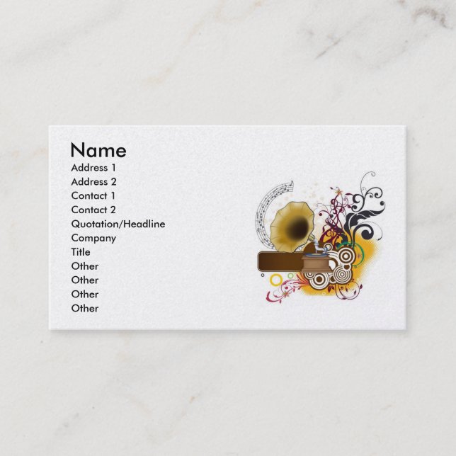 musicr, Name, Address 1, Address 2, Contact 1, ... Business Card (Front)