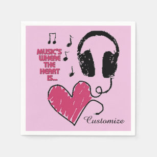 Music's Where The Heart Is Headphones Napkins