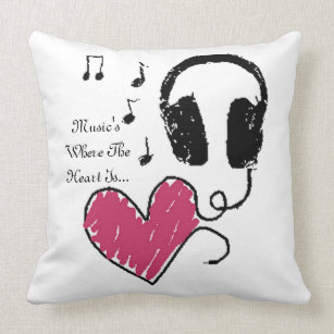 Music's Where The Heart Is Headphones Throw Pillow