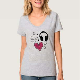Music's Where The Heart Is Headphones V-Neck Tee