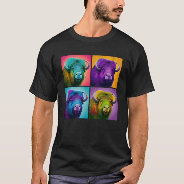 Musk Ox Pop Illustration Colourful Animal Women T-Shirt (Front)