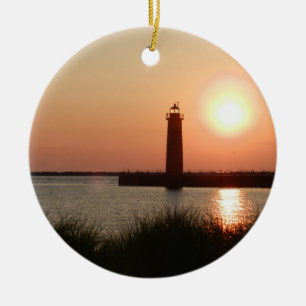 Muskegon Channel Lighthouse Ceramic Tree Decoration