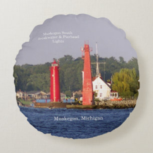 Muskegon Entrance Lights round pillow