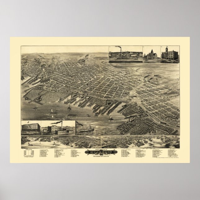 Muskegon, MI Panoramic Map - 1889 Poster (Front)
