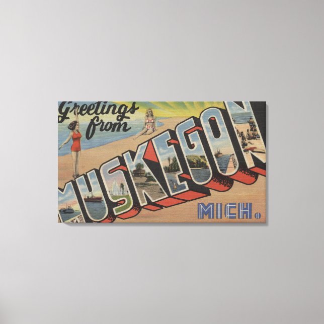 Muskegon, Michigan - Large Letter Scenes 2 Canvas Print (Front)