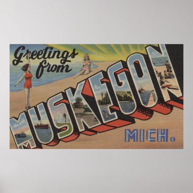 Muskegon, Michigan - Large Letter Scenes 2 Poster (Front)