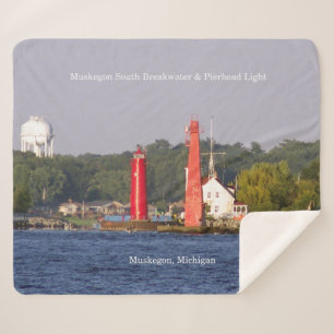Muskegon South Bkw & Pierhd Lights sherpa blanket