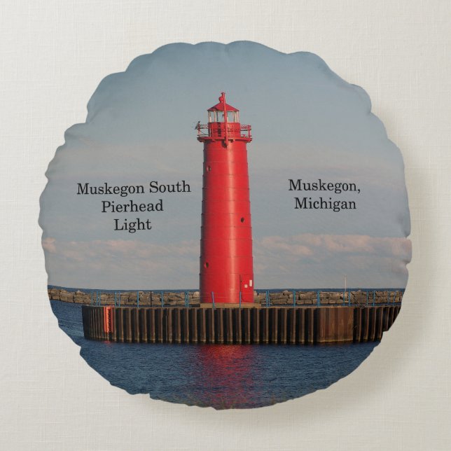 Muskegon South Pierhead Light round pillow (Front)