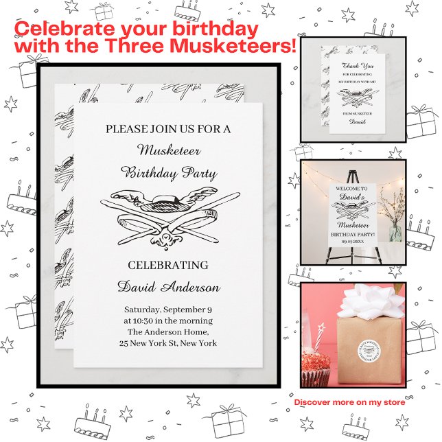 Musketeer Hero Cool Kids Boy Birthday Party Invitation (Creator Uploaded)