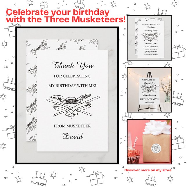 Musketeer Hero Cool Kids Boy Birthday Party Thank You Card (Creator Uploaded)