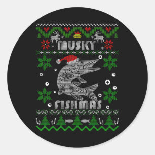 Muskie Angler Fishmas Musky Fishing Gifts Ugly Chr Classic Round Sticker