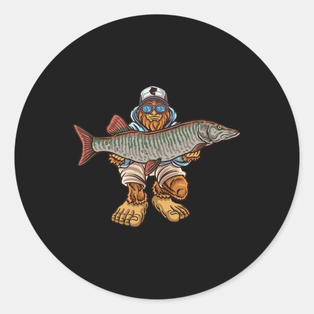Muskie Fishing Tiger Musky Hunting Bigfoot Fisherm Classic Round Sticker (Front)