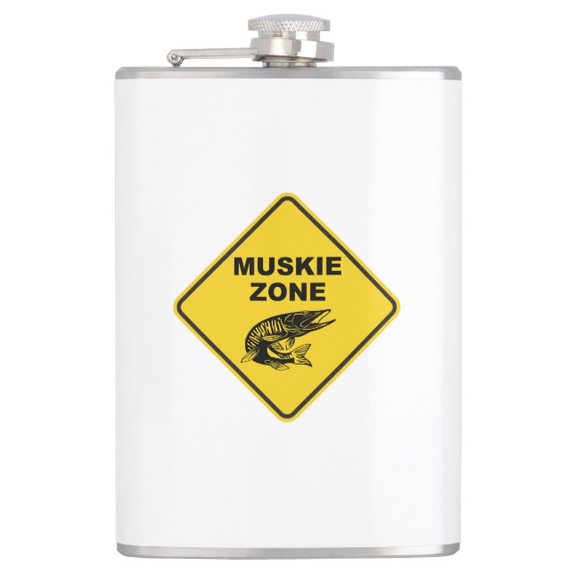 Muskie Fishing Zone Sign Hip Flask (Front)