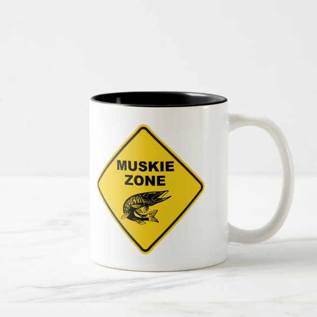 Muskie Fishing Zone Sign Two-Tone Coffee Mug (Right)