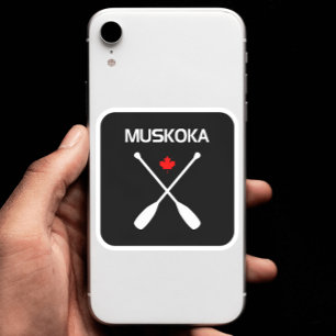 Muskoka Canada Crossed Paddle Oars Maple Leaf Dark Square Sticker