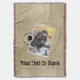 Muskox Stamp Souvenir Throw Blanket