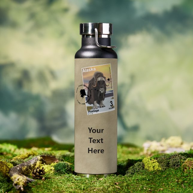 Muskox Stamp Souvenir Water Bottle (Outdoor (Rotated))